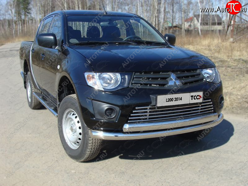 23 999 р. Защита передняя нижняя двойная 76*75 мм Long ТСС Тюнинг Mitsubishi L200 4  рестайлинг (2013-2016) (нержавейка)  с доставкой в г. Тамбов