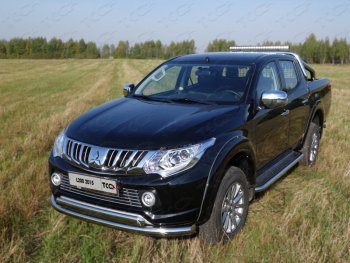 25 599 р. Защита передняя нижняя двойная 76,1*75 мм Тюнинг  Mitsubishi L200  5 KK,KL (2015-2019) дорестайлинг (нержавейка)  с доставкой в г. Тамбов. Увеличить фотографию 1