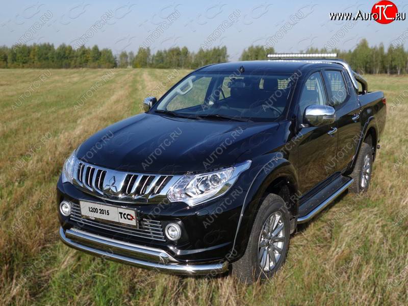 25 599 р. Защита передняя нижняя двойная 76,1*75 мм Тюнинг  Mitsubishi L200  5 KK,KL (2015-2019) дорестайлинг (нержавейка)  с доставкой в г. Тамбов