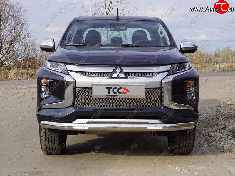 39 899 р. Защита передняя нижняя овальная с ДХО 75х42 мм ТСС Тюнинг Mitsubishi L200 5 KK,KL рестайлинг (2018-2022) (нержавейка)  с доставкой в г. Тамбов