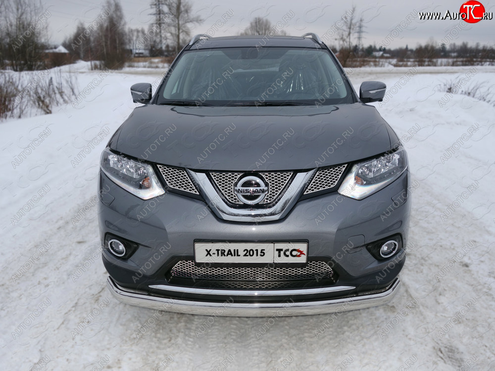 24 099 р. Защита переднего бампера нижняя овальная 75х42 мм ТСС Тюнинг Nissan X-trail 3 T32 дорестайлинг (2013-2018) (нержавейка)  с доставкой в г. Тамбов