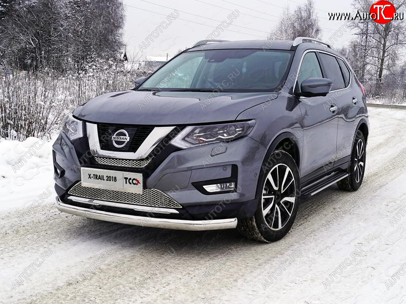 25 999 р. Защита переднего бампера нижняя овальная 75х42 мм ТСС Тюнинг Nissan X-trail 3 T32 рестайлинг (2017-2022) (нержавейка)  с доставкой в г. Тамбов