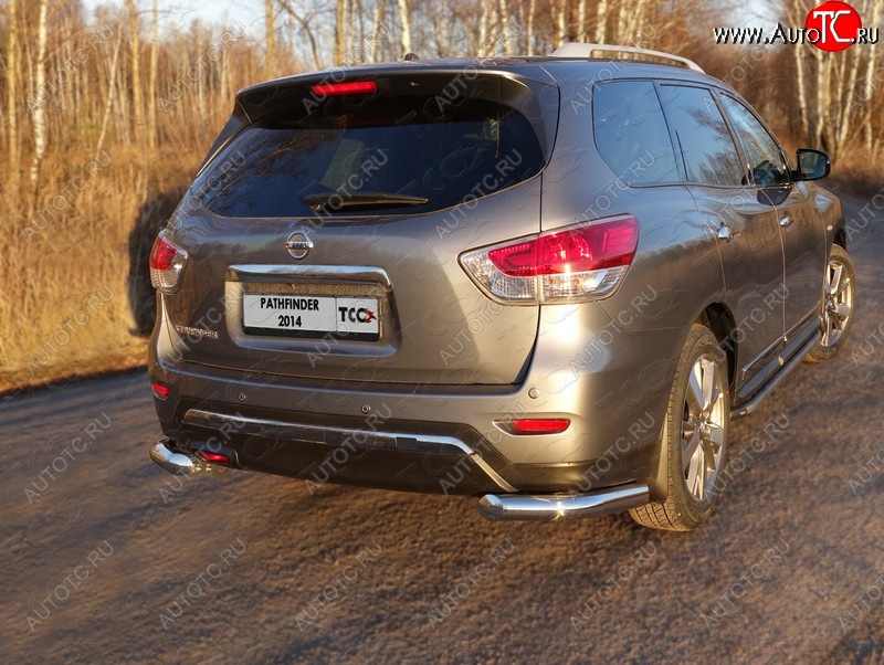 24 949 р. Защита задняя (уголки, нержавейка 76,1 мм) ТСС Тюнинг  Nissan Pathfinder  R52 (2012-2017) дорестайлинг  с доставкой в г. Тамбов