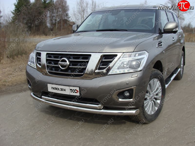 38 949 р. Защита передняя нижняя двойная 76,1*60,3 мм Тюнинг  Nissan Patrol  6 (2014-2017) Y62 рестайлинг (нержавейка)  с доставкой в г. Тамбов