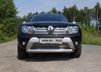 Защита переднего бампера нижняя овальная 75х42 мм ТСС Тюнинг Renault Duster HS рестайлинг (2015-2021)  (нержавейка)