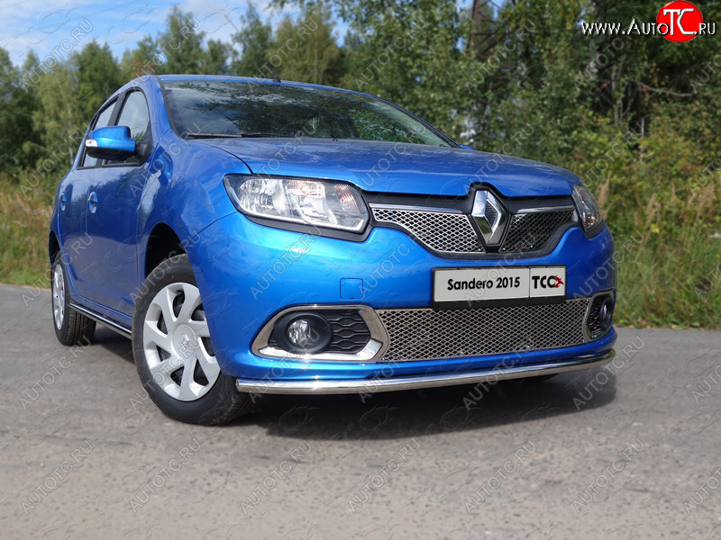 10 799 р. Защита переднего бампера нижняя d42,4 мм ТСС Тюнинг  Renault Sandero  (B8) (2014-2018) дорестайлинг (нержавейка)  с доставкой в г. Тамбов