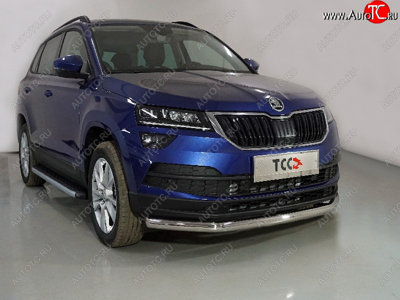 18 399 р. Защита переднего бампера нижняя d60,3 мм ТСС Тюнинг  Skoda Karoq  NU7 (2020-2025) рестайлинг (нержавейка)  с доставкой в г. Тамбов