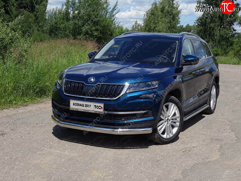 20 899 р. Защита переднего бампера нижняя овальная 75х42 мм ТСС Тюнинг Skoda Kodiaq NU7 дорестайлинг (2017-2021) (нержавейка)  с доставкой в г. Тамбов