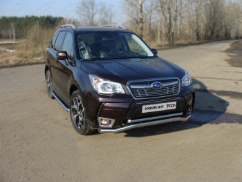 Защита переднего бампера нижняя двойная 60,3*42,4 мм спорт ТСС Тюнинг Subaru Forester SJ дорестайлинг (2012-2016)  (нержавейка)