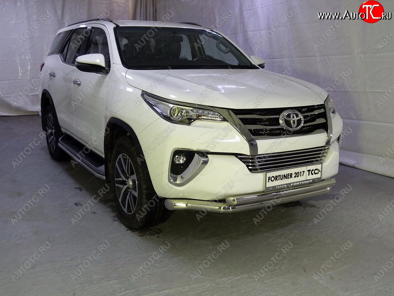 37 649 р. Защита передняя нижняя двойная 76,1*60,3 мм Тюнинг Toyota Fortuner AN160 дорестайлинг (2015-2020) (нержавейка)  с доставкой в г. Тамбов