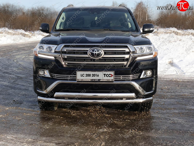 36 299 р. Защита передняя нижняя двойная 76,1*75 мм ТСС Тюнинг  Toyota Land Cruiser  200 (2015-2021) 2-ой рестайлинг (нержавейка)  с доставкой в г. Тамбов