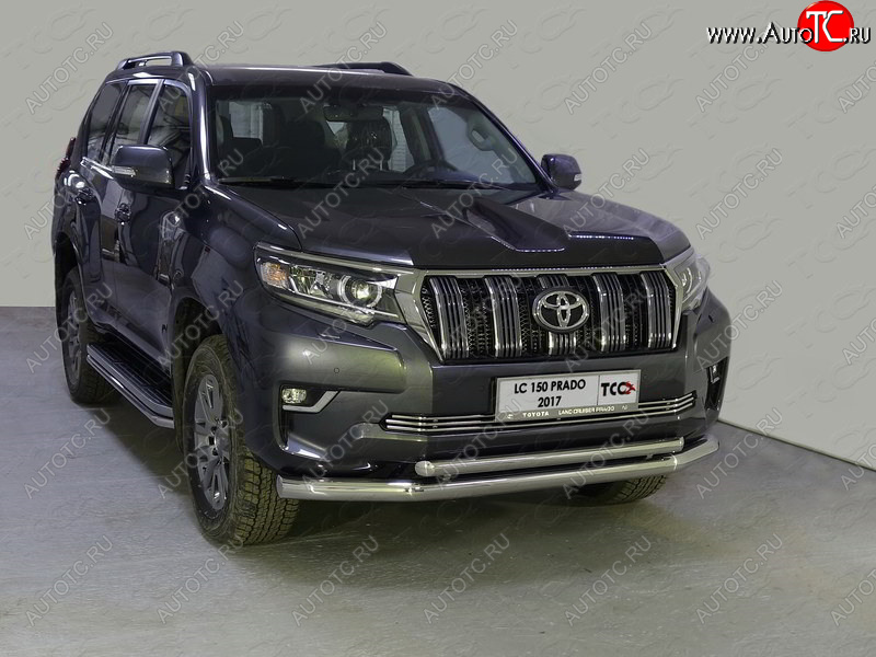 37 649 р. Защита передняя нижняя двойная 76,1*50,8 мм Тюнинг Toyota Land Cruiser Prado J150 2-ой рестайлинг (2017-2020) (нержавейка)  с доставкой в г. Тамбов