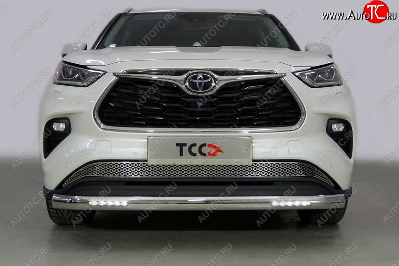 45 999 р. Защита передняя нижняя овальная с ДХО 75х42 мм ТСС Тюнинг Toyota Highlander XU70 (2020-2024) (нержавейка)  с доставкой в г. Тамбов