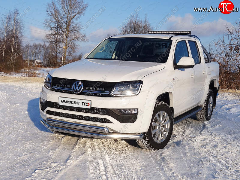 32 999 р. Защита передняя нижняя двойная 76,1*75 мм ТСС Тюнинг Volkswagen Amarok рестайлинг (2016-2022) (нержавейка)  с доставкой в г. Тамбов