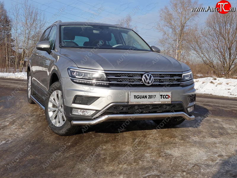 17 999 р. Защита переднего бампера нижняя d60,3 мм ТСС Тюнинг Volkswagen Tiguan Mk2 дорестайлинг (2016-2020) (нержавейка)  с доставкой в г. Тамбов