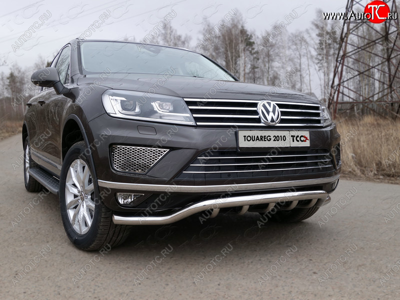 37 649 р. Защита передняя нижняя кенгурин 60,3*42,4 мм ТСС Тюнинг Volkswagen Touareg NF рестайлинг (2014-2018) (нержавейка)  с доставкой в г. Тамбов