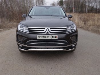 26 699 р. Защита передняя нижняя кенгурин 60,3 мм ТСС Тюнинг  Volkswagen Touareg  NF (2014-2018) рестайлинг (нержавейка)  с доставкой в г. Тамбов. Увеличить фотографию 1