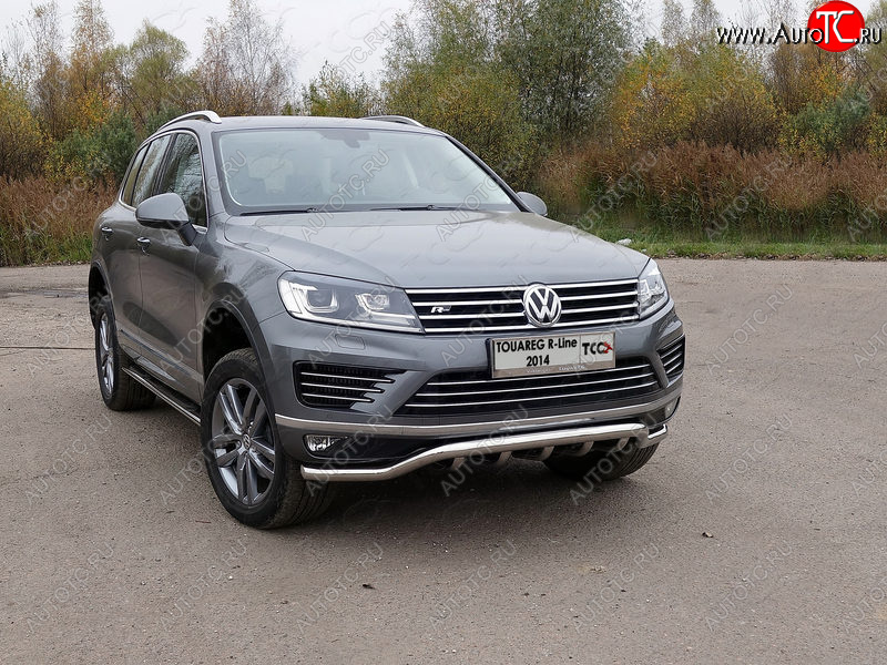 37 649 р. Защита передняя нижняя кенгурин 60,3*42,4 мм R-Line ТСС Тюнинг Volkswagen Touareg NF рестайлинг (2014-2018) (нержавейка)  с доставкой в г. Тамбов