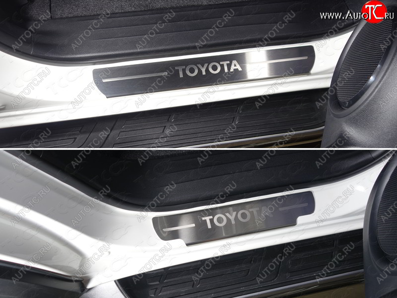 5 199 р. Накладки на пороги, ТСС Тюнинг  Toyota Fortuner  AN160 (2015-2020) дорестайлинг (лист шлифованный надпись Toyota)  с доставкой в г. Тамбов