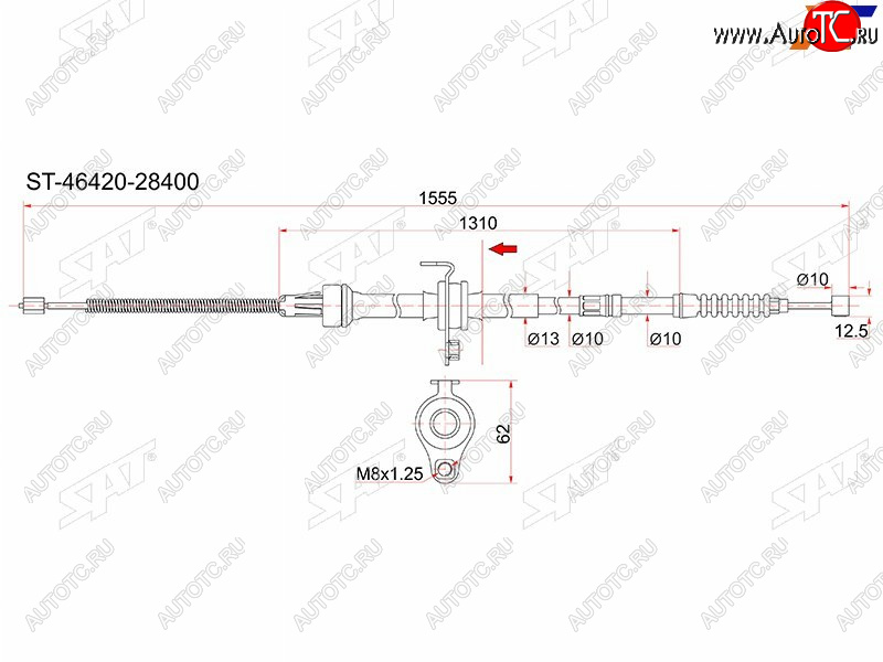 1 539 р. Трос ручника RH 2WD SAT  Toyota Noah ( 1,  2,  3) - Town Ace  s400  с доставкой в г. Тамбов