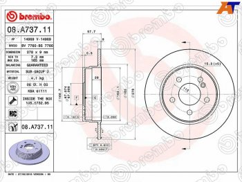 Задний тормозной диск(Ø300) BREMBO Mercedes-Benz (Мерседес-Бенс) C-Class (с-класс)  W204 (2007-2015) W204 дорестайлинг седан, рестайлинг седан