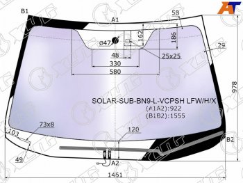 24 749 р. Стекло лобовое (Атермальное Обогрев щеток Датчик дождя) XYG Subaru Legacy BN/B15 дорестайлинг седан (2015-2017)  с доставкой в г. Тамбов. Увеличить фотографию 2