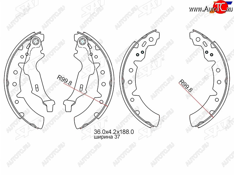 1 439 р. Колодки тормозные задние RH-LH SAT  Toyota Carina E  T190 - Corona  T190  с доставкой в г. Тамбов