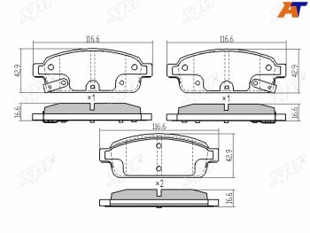 939 р. Колодки тормозные задние RH-LH SAT Chevrolet Cruze J300 седан дорестайлинг (2009-2012)  с доставкой в г. Тамбов. Увеличить фотографию 1