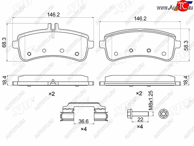 1 599 р. Колодки тормозные задние RH-LH SAT  Mercedes-Benz S class  W222 (2013-2017) седан гибрид дорестайлинг  с доставкой в г. Тамбов