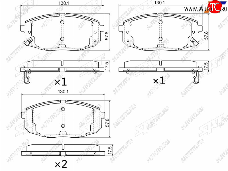 1 329 р. Колодки тормозные передние FR-FL SAT   Hyundai Creta (GS,  SU), I30 (FD,  2 GD,  3 PD), I30 Fastback (PD), KIA Ceed (1 ED) (с отверстием под пружинки)  с доставкой в г. Тамбов