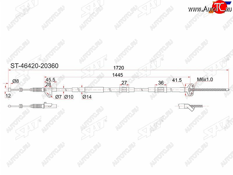 1 299 р. Трос ручника 2WD RH SAT  Toyota Caldina ( T190,  T210) - Corona SF  T190 (дисков тормоза)  с доставкой в г. Тамбов