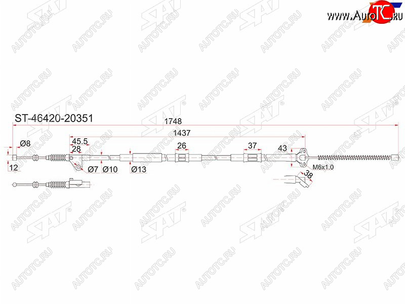 1 269 р. Трос ручника 2WD RH SAT Toyota Caldina T190 дорестайлинг универсал (1992-1995) (барабанные тормоза)  с доставкой в г. Тамбов