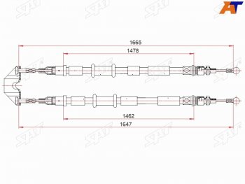 Трос ручного тормоза SAT Opel (Опель) Astra (Астра) ( H,  H GTC) (2004-2015) H, H GTC седан дорестайлинг, универсал, хэтчбек 3 дв. дорестайлинг, хэтчбек 5дв дорестайлинг, седан рестайлинг, универсал рестайлинг, хэтчбек 3 дв. рестайлинг, хэтчбек 5дв рестайлинг