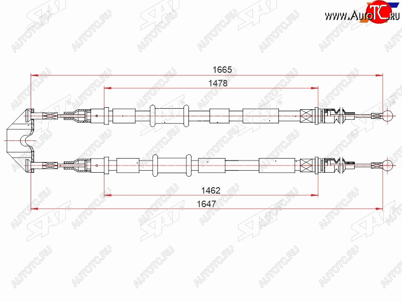 1 439 р. Трос ручного тормоза SAT  Opel Astra ( H,  H GTC) (2004-2015) седан дорестайлинг, универсал, хэтчбек 3 дв. дорестайлинг, хэтчбек 5дв дорестайлинг, хэтчбек 3 дв. рестайлинг, седан рестайлинг, универсал рестайлинг, хэтчбек 5дв рестайлинг  с доставкой в г. Тамбов