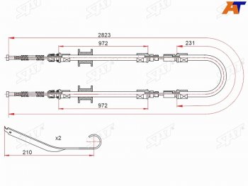 1 839 р. Трос ручного тормоза RH-LH V2.0-2.5 SAT Ford Transit цельнометаллический фургон 2-ой рестайлинг (1994-2000) (одинарные колеса)  с доставкой в г. Тамбов. Увеличить фотографию 1