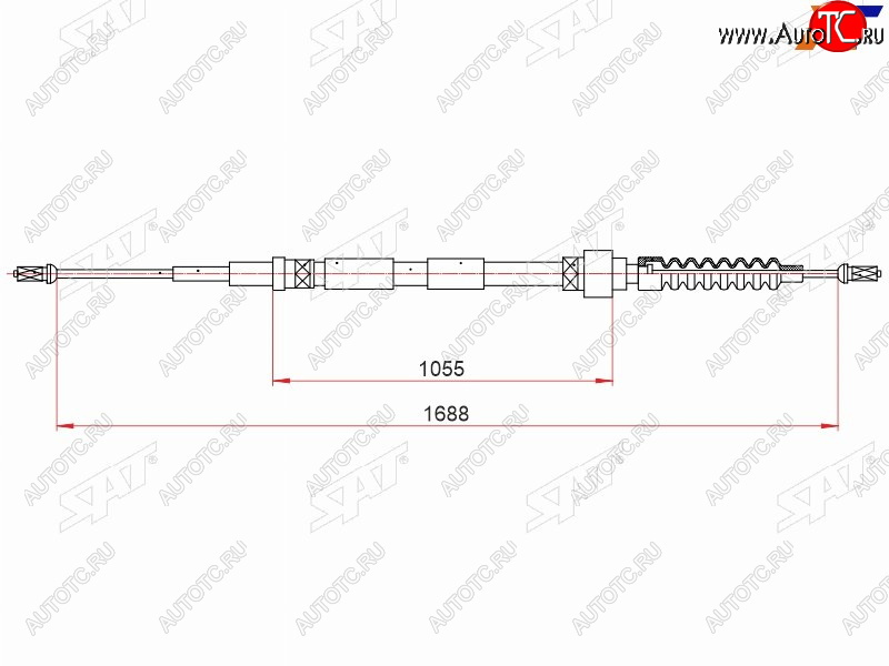 779 р. Трос ручного тормоза RH SAT Audi A3 8L1 хэтчбэк 3 дв. дорестайлинг (1996-2000) (дисковые тормоза)  с доставкой в г. Тамбов