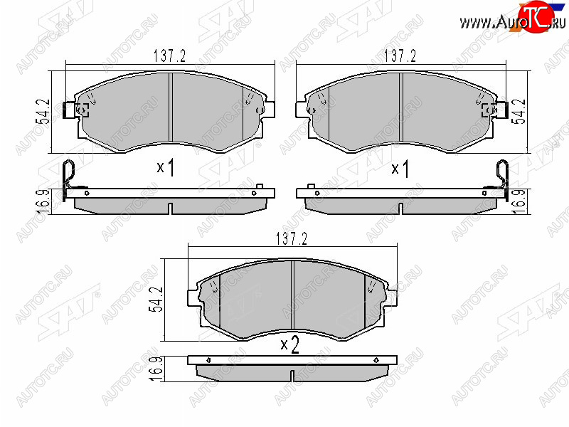 1 179 р. Колодки тормозные передние FR-FL SAT   Hyundai Elantra ( XD,  XD2) (2000-2010), Hyundai Sonata ( Y3,  EF) (1993-2001), Nissan Murano  1 Z50 (2002-2009), SSANGYONG Rexton ( Y200,  Y250,  Y290,  Y400) (2001-2023)  с доставкой в г. Тамбов