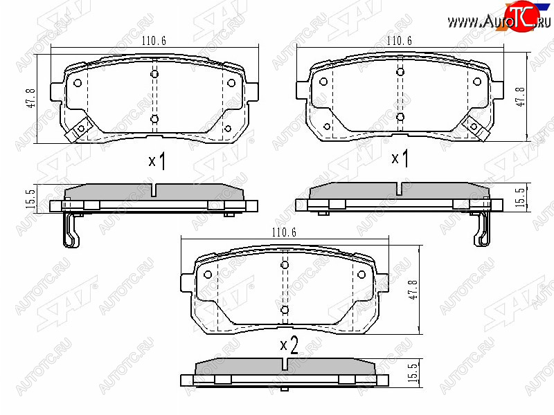 1 099 р. Колодки тормозные задние LH-RH SAT  Hyundai Starex/Grand Starex/H1  TQ (2007-2022) дорестайлинг, рестайлинг, 2-ой рестайлинг  с доставкой в г. Тамбов