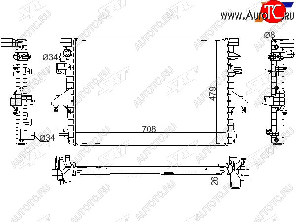 10 399 р. Радиатор охлаждающей жидкости SAT   Volkswagen Multivan  T5 - Transporter ( T5,  T6,  T6.1)  с доставкой в г. Тамбов