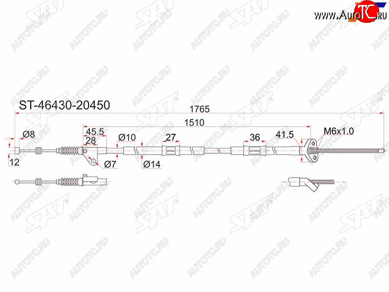 1 299 р. Трос ручника 2WD LH SAT Toyota Caldina T190 дорестайлинг универсал (1992-1995)  с доставкой в г. Тамбов