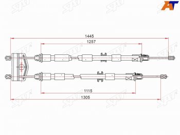 Трос ручного тормоза SAT Ford (Форд) Fiesta (Фиеста)  5 (2001-2008),  Fusion (Фьюжен)  1 (2002-2012), Mazda (Мазда) 2/Demio (демио)  DY (2002-2007)