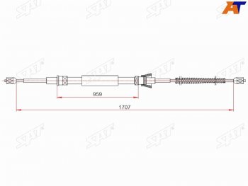 Трос ручного тормоза RH-LH SAT Skoda (Шкода) Rapid (Рапид) ( NH3,  MK2) (2012-2024) NH3, MK2 дорестайлинг лифтбэк, рестайлинг лифтбэк  (барабанные тормоза)