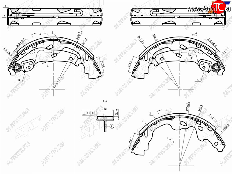 1 169 р. Колодки тормозные барабанные задние RH-LH SAT  Suzuki Swift ( ZC,  ZC11S,ZC21S, ZD11S) (2003-2010), Toyota Aygo ( 2) (2005-2024), Toyota Corolla Verso  AR10 (2004-2009), Toyota Yaris  XP10 (1999-2005)  с доставкой в г. Тамбов