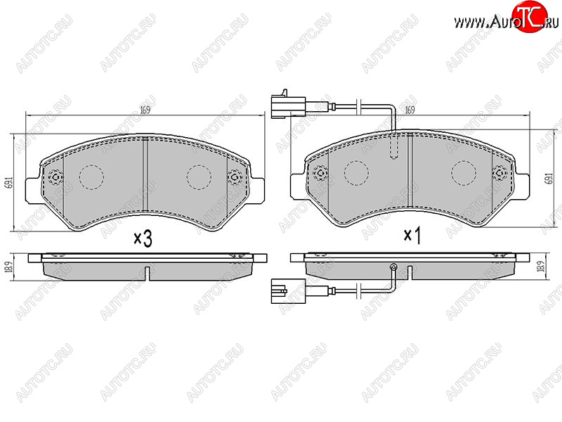 1 999 р. Колодки тормозные перед FL-FR SAT Peugeot Boxer 290 (2014-2024) (2 датчика износа с камерами наполнением)  с доставкой в г. Тамбов