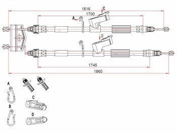 2 069 р. Трос ручного тормоза SAT Ford Focus 2  седан дорестайлинг (2004-2008) (дисковые тормоза)  с доставкой в г. Тамбов. Увеличить фотографию 1