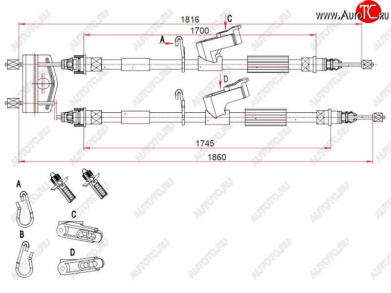 2 069 р. Трос ручного тормоза SAT Ford Focus 2  седан дорестайлинг (2004-2008) (дисковые тормоза)  с доставкой в г. Тамбов