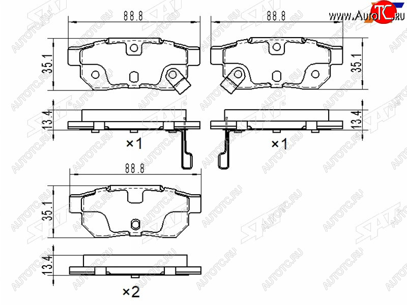 2 399 р. Колодки тормозные задние RH-LH SAT Honda Fit GP,GK  дорестайлинг (2013-2015)  с доставкой в г. Тамбов