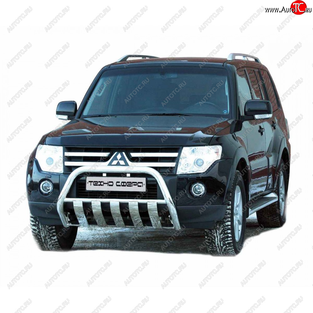 32 799 р. Передок плоский нержавейка d63.5, Техно Сфера  Mitsubishi Pajero ( 4 V90,  4 V80) (2006-2020) дорестайлинг, дорестайлинг, 1-ый рестайлинг, 3 дв. 1-ый рестайлинг, 2-ой рестайлинг (Нержавейка)  с доставкой в г. Тамбов