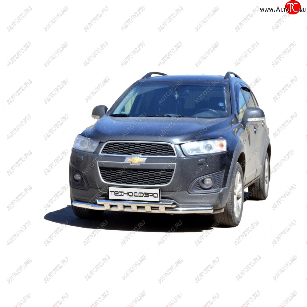 10 599 р. Защита переда труба двойная крашенная d63,5, Техно Сфера Chevrolet Captiva  дорестайлинг (2006-2011) (Черный глянец)  с доставкой в г. Тамбов