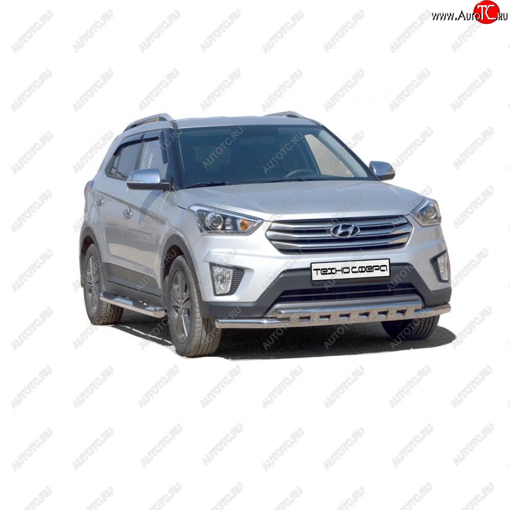 28 899 р. Защита переда труба двойная нержавейка d63,5, Техно Сфера  Hyundai Creta ( GS,  SU) (2015-2022) дорестайлинг, рестайлинг (Нержавейка)  с доставкой в г. Тамбов